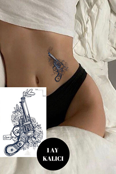 TAKIŞTIR Tabanca Ve Çiçek Figürlü 12 Saat Sonra Kararan Geçici Dövme Tattoo
