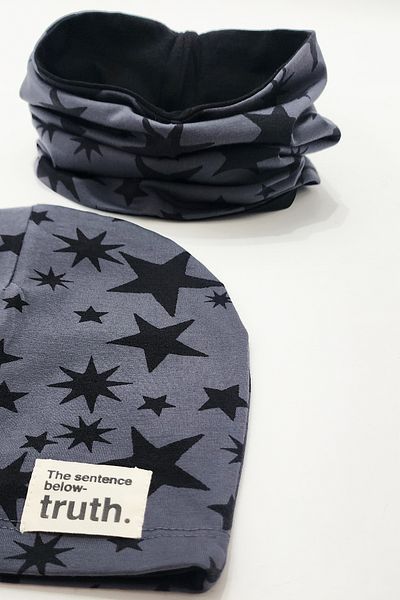 EFFE Star Patterned 100% Cotton Double Sided Combed Cotton Baby Beanie and Neck Collar Set