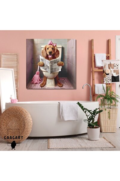 GAAGART Tekli Kare Kanvas Banyo Tablosu Gazete Okuyan Pembeli Golden