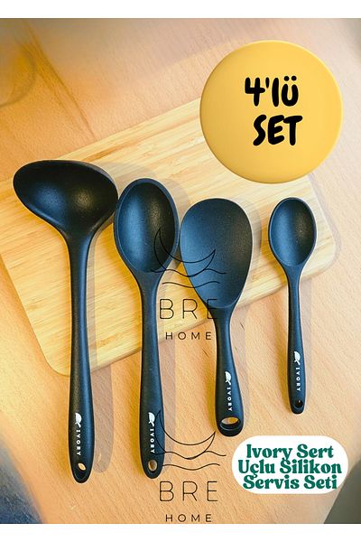 BRE HOME 4 Pcs Ivory Hard Tip Silicone Scoop Rice Serving Dessert Feeding Spoon Set