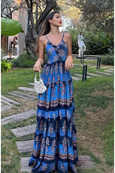 Natavanbutık Ethnic Patterned Rope Strap Long Dress