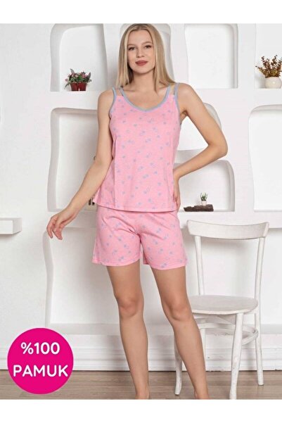 ALİMER Set de pijamale pentru femei, 100% bumbac, cu bretele cu model de inim...