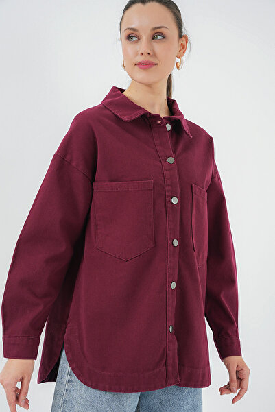 Bigdart 20192 Oversize Gabardine Shirt Jacket - Claret Red