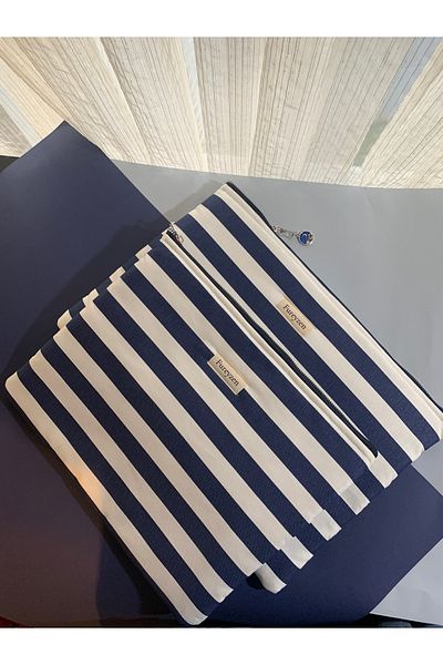 FUREYZEN Striped Navy Blue Color Laptop Bag & Briefcase, Clutch, Handmade, 30X40 Cm, 1 Piece