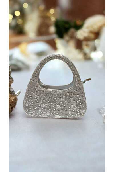 Butik فستان سهرة بحقيبة يد فضية ثلاثية الحجر