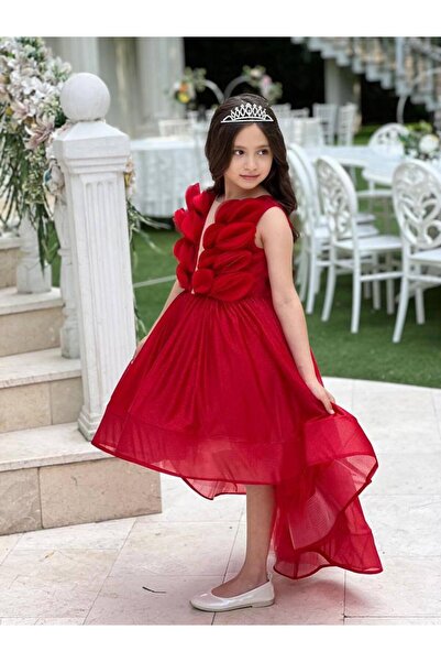 HACER SAYGIN KİDS Kız Çocuk Önü Kısa Arkası Uzun Tül Detaylı Elbise