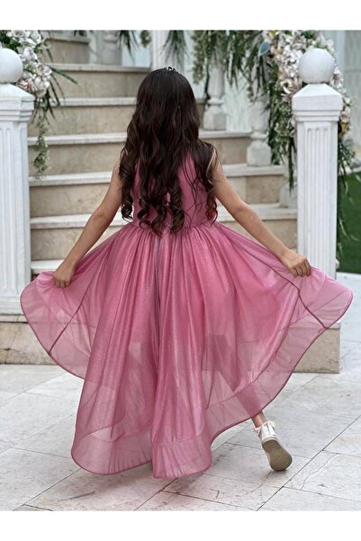 HACER SAYGIN KİDS Kız Çocuk Önü Kısa Arkası Uzun Tül Detaylı Elbise