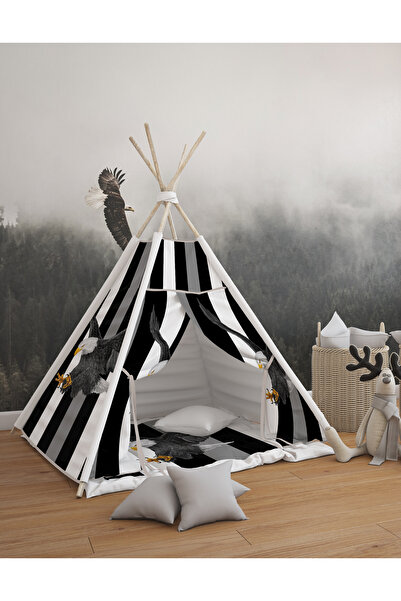 Talia Home Siyah Beyaz Kartal Desenli Çocuk Odası Oyun Çadırı TLAC-162