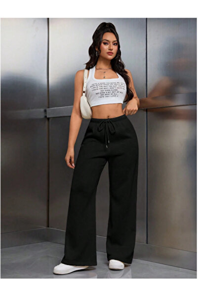 yx yustex sport Γυναικείο μαύρο casual παντελόνι φόρμας με φαρδιά μπατζάκια κ...