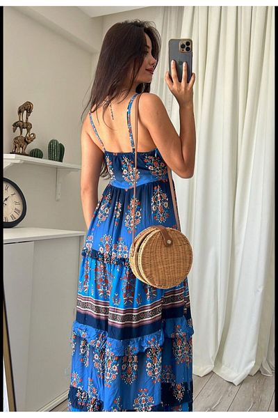 Natavanbutık Ethnic Patterned Rope Strap Long Dress