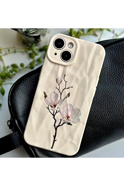 Go Aksesuar Iphone 13 ve 14 Uyumlu 3d Kağıt Manolya Baskı Desenli Silikon Kılıf