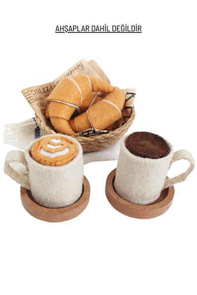 HULİPARTY TOYS Handmade Felt Play Set - Croissant Filter Coffee and Latte - Felt Toys