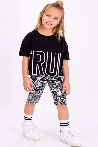 ROLY POLY Girl's Black Short Sleeve Bermuda Shorts Suit - Rp2482