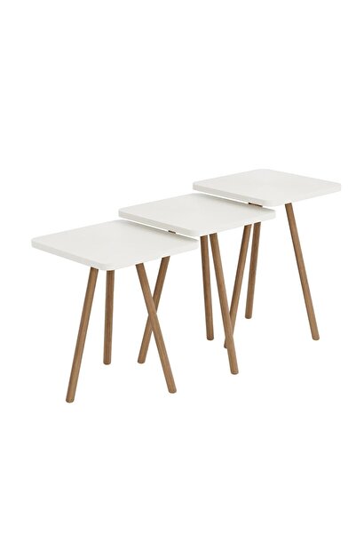 interGO 3 Pieces Coffee Table Wooden Legs Square - White