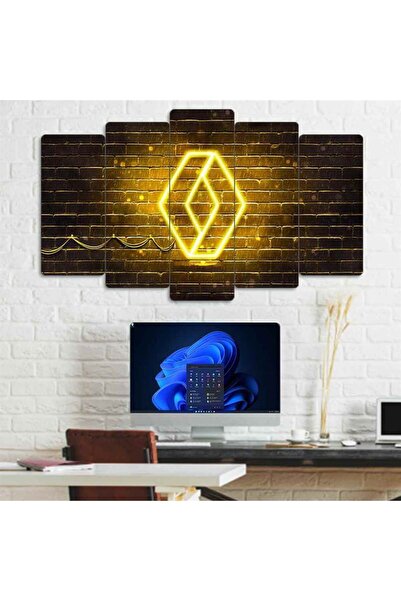 EVLOYA Renault Neon Sarı Logo - 5 Parçalı Araba Tablo