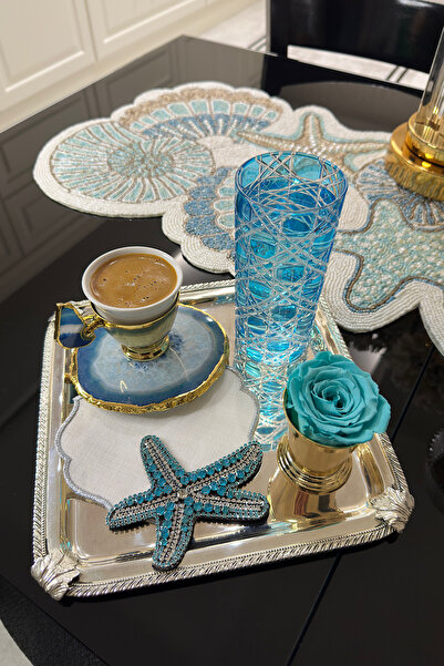 bibashka Deniz yıldızı mavi taş işleme tasarım 2li kokteyl peçete