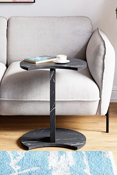 interGO Wheeled Side Table - Jet - Black Marble Pattern