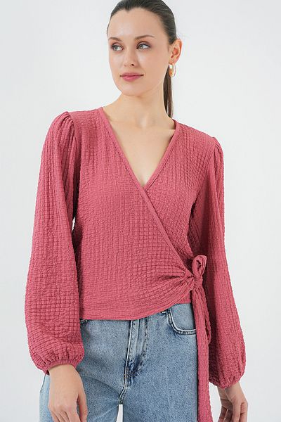 Bigdart 0441 Πλεκτή Μπλούζα Περιτυλιγμένη - Dusty Rose