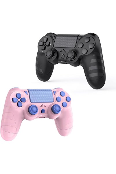 VipDeluXe DYONDER 2'li Wireless PS4 Kol, PS4/Pro/Slim & PC – 1000mAh, 6-Axis Sensor, Audio Jack (Black & Pink)