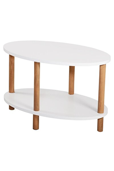 interGO Center Table Elliptic Wooden Legs - White