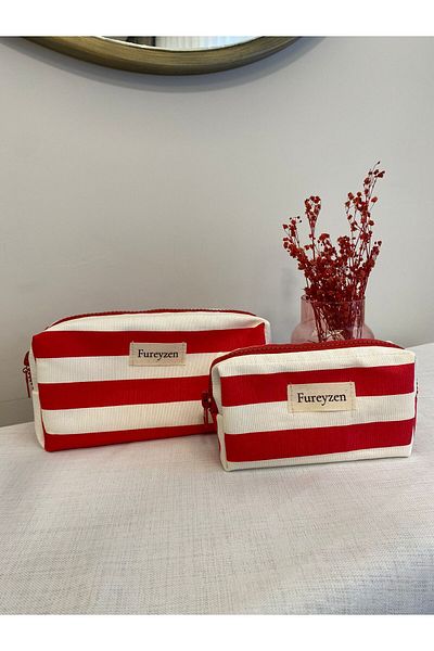 FUREYZEN Red Striped Care Bag, Bag Organizer, Pencil Case 10X20 Cm, 1 Piece