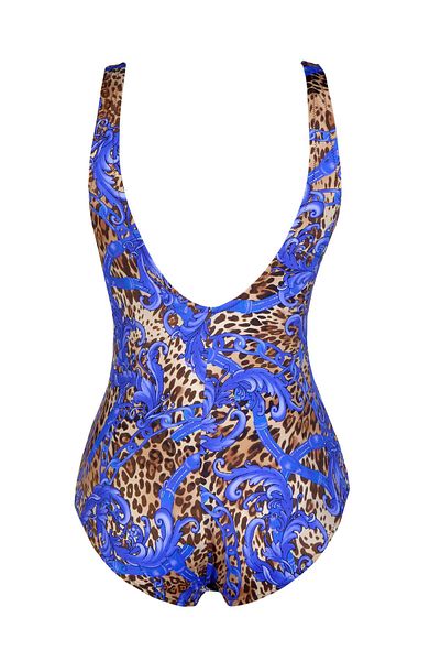Endeep Beria Women's Large Size Cupped Leopard Patterned Gathering Swimsuit