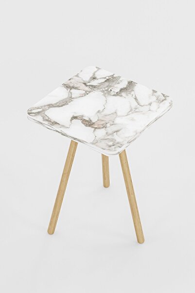 interGO 1 Pieces Coffee Table Wooden Legs Square - White Marble Pattern