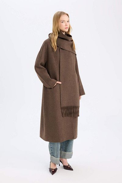 DeFacto Long Wool Blend Stamp Coat and Shawl Set of 2 - Pockets and Buttons D4000Ax24Wn