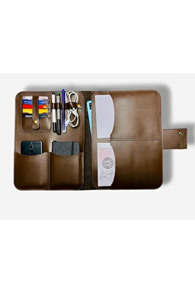 ATÖLYE ZÜMRA Macbook Air Pro 13-14İnç Vegan Deri Organizer Evrak&Laptop&Table...