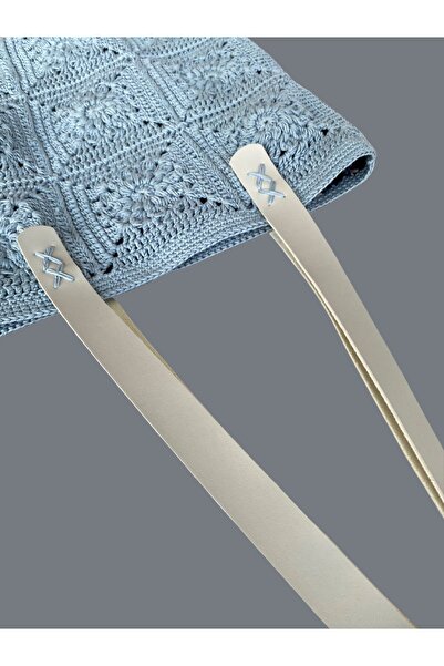 MELUSH Geantă de tricotat cu mâner din piele cu motiv albastru deschis Geantă de umăr