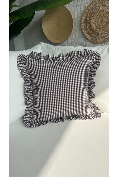 Decamor home Бавовняна лляна коричнева міні-подушка з рюшами 1 ШТ.