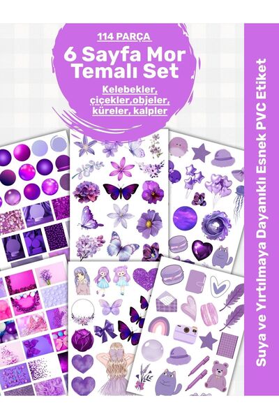 alışveriş kurdu 6'lı Mor Sticker Etiket Seti - Planner Ajanda Telefon Tablet ...