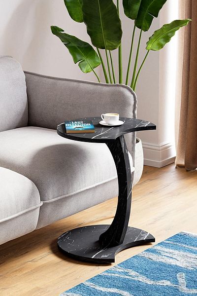 interGO Wheeled Side Table - Jet - Black Marble Pattern