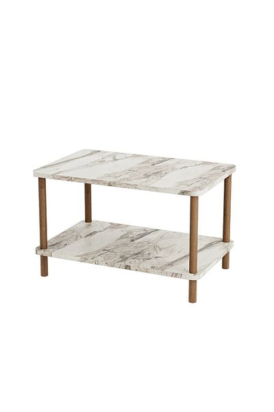 interGO Center Table Rectangular Wooden Legs - White Marble Pattern