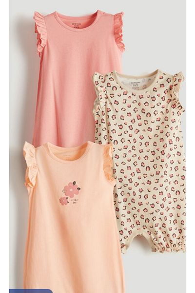 LC Waikiki Lcw Baby Coral Floral Baby Girl Combed Cotton Jumpsuit 3 Pcs