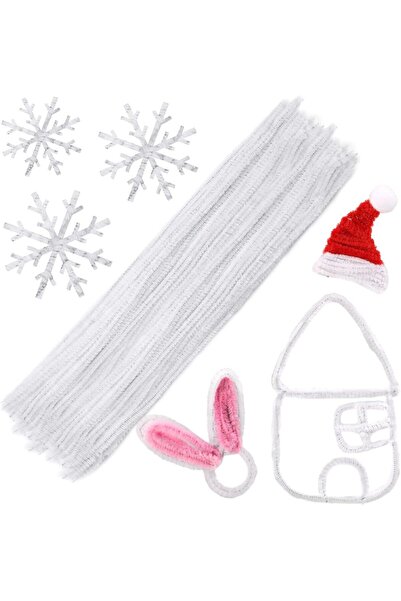 Hobialem Beyaz Şönil 25 Adet 30 cm Renkli Tüylü Tel Anasınıfı Kreş Hobi Eğiti...