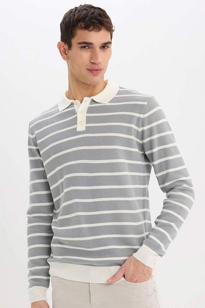 DeFacto Standard Fit Polo Neck Striped Knitwear Sweater E7604Ax24Wn