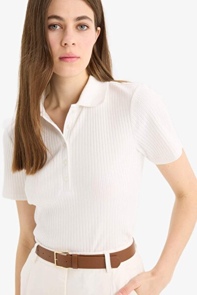 DeFacto Slim Fit přiléhavá žebrovaná košilka s krátkým rukávem Polo bílé tričko E6577ax25sp