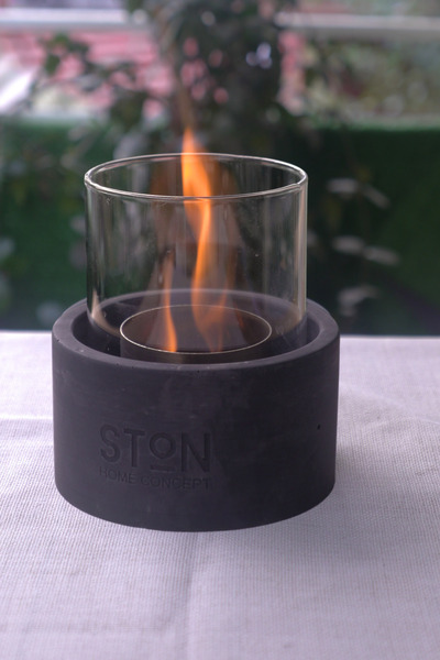 STON FIERO Masaüstü Şömine - Yuvarlak - Siyah Renk - 13x15 cm