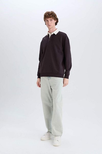 DeFacto Βασικό απλό φούτερ με λαιμόκοψη Boxy Fit Polo E6523AX24WN