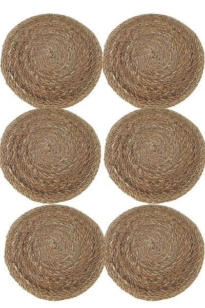 BUTİK1AVM 6-Piece Wicker Jute Charger Set - 35 Cm American Service