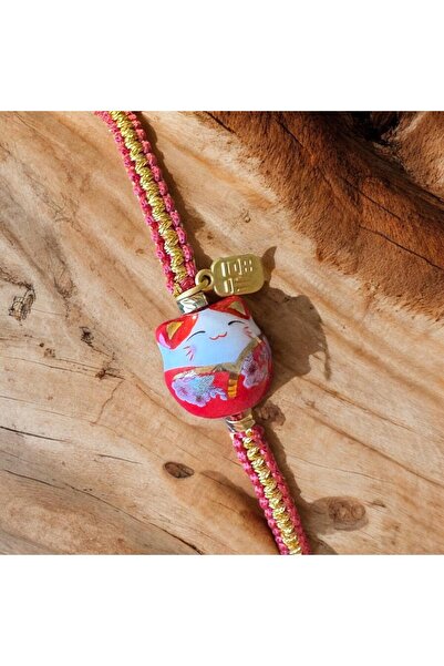 MODA Şans Bilekliği / Maneki Neko kedi figürlü örme şans bilekliği / el yapım...