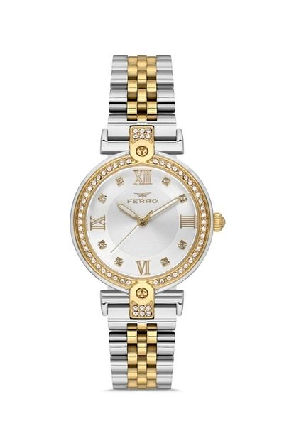 FERRO Yellow and Silver Steel Band Women's Wrist Watch Fl21390A-D