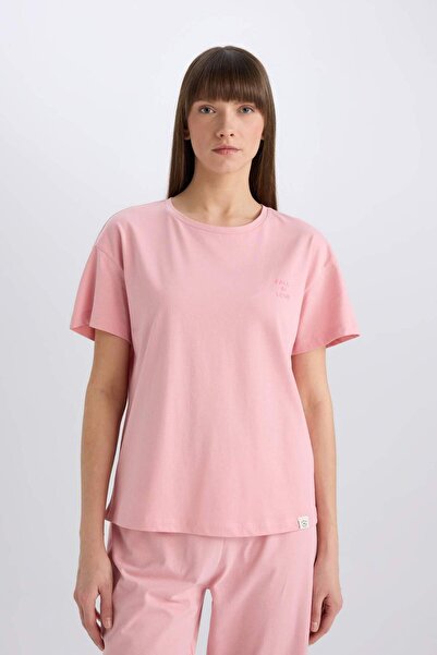 DeFacto Fall In Love Pijama Takımı Regular Fit Bisiklet Yaka Kısa Kollu Üst Beli Lastikli Uzun Alt E5820ax25