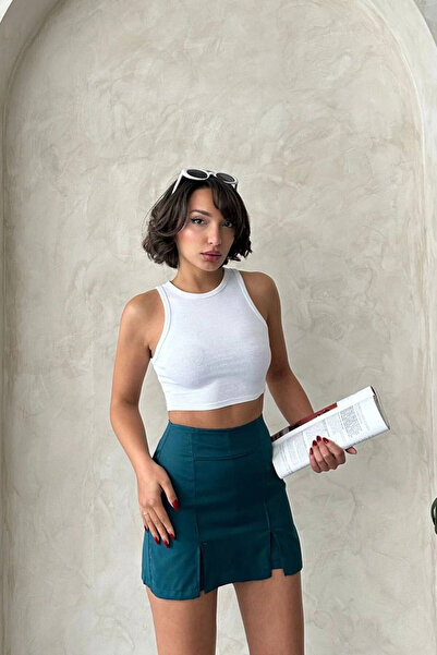 bacc Kadın Petrol Çift Yırtmaçlı Şort Etek Bchn-25250364