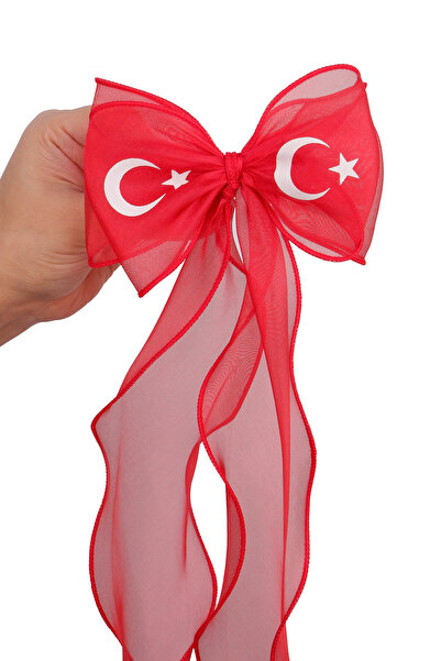 Hayalperest boncuk 23 April Al Flag Patterned Hair Accessory Bow Model Buckle