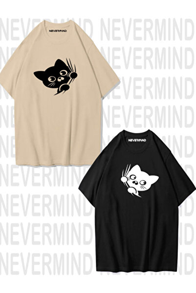 NEVERMIND Tricou drăguț cu tematică pisică pentru cuplu unisex