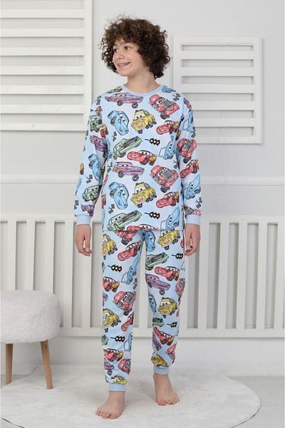 Yağmur Giyim Set de pijamale pentru băiat cu model mașină albastră ISOB 8-13 ani 41506-M