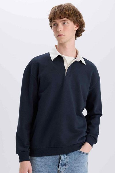 DeFacto Βασικό απλό φούτερ με λαιμόκοψη Boxy Fit Polo E6523AX24WN