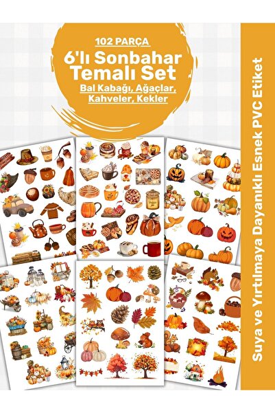 alışveriş kurdu 6'lı Sonbahar Sticker Etiket Seti - Planner Ajanda Telefon Ta...